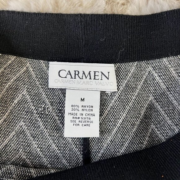 Carmen Marc Valvo Chevron A-line Sweater Skirt Nylon Black White Size Medium - Picture 3 of 4